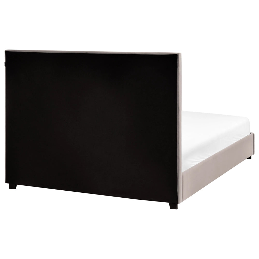 Letto matrimoniale in velluto tortora 180 x 200 cm con testiera imbottita stile moderno