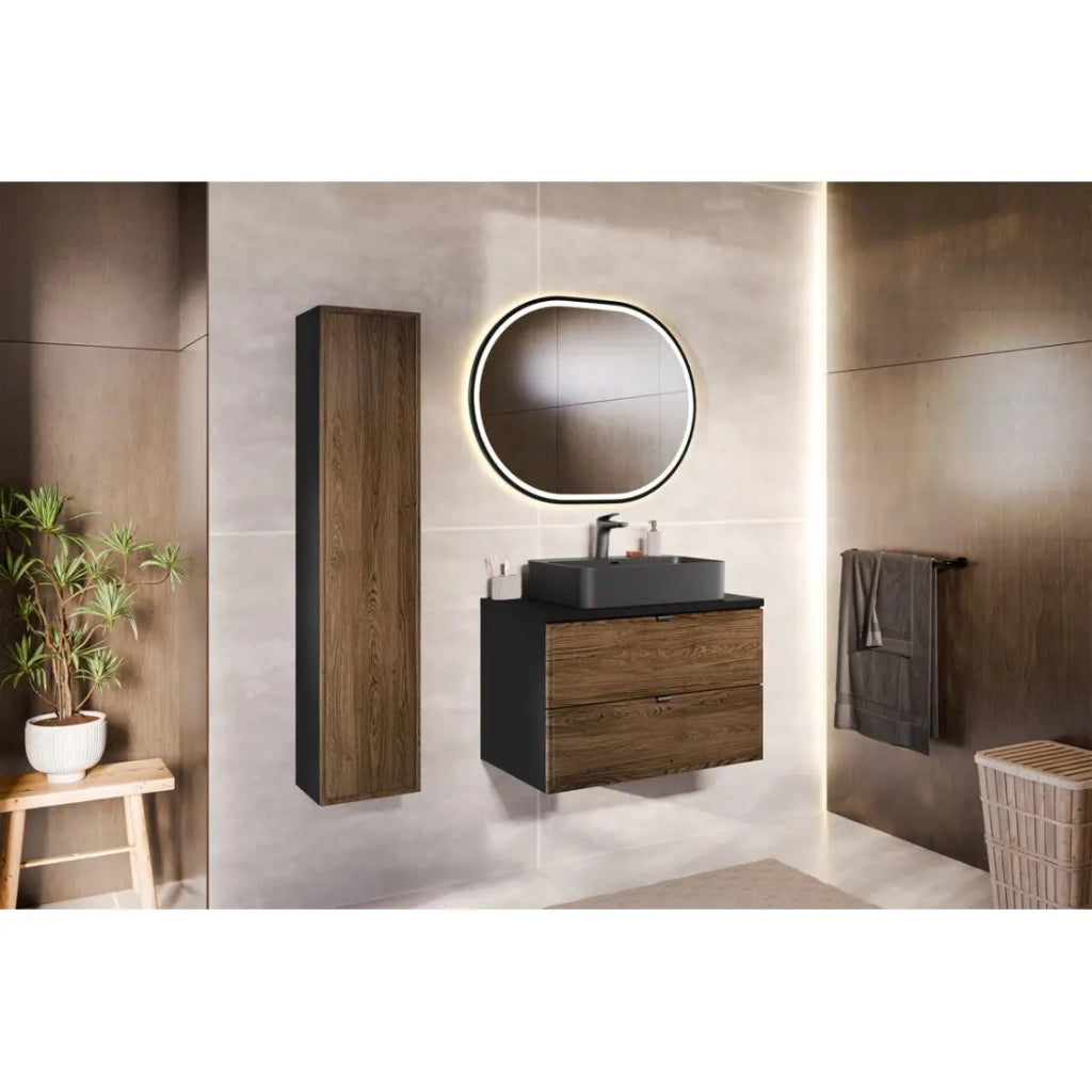 Colonna bagno SAVIA 140 cm marrone e nero – 1 porta e ripostigli