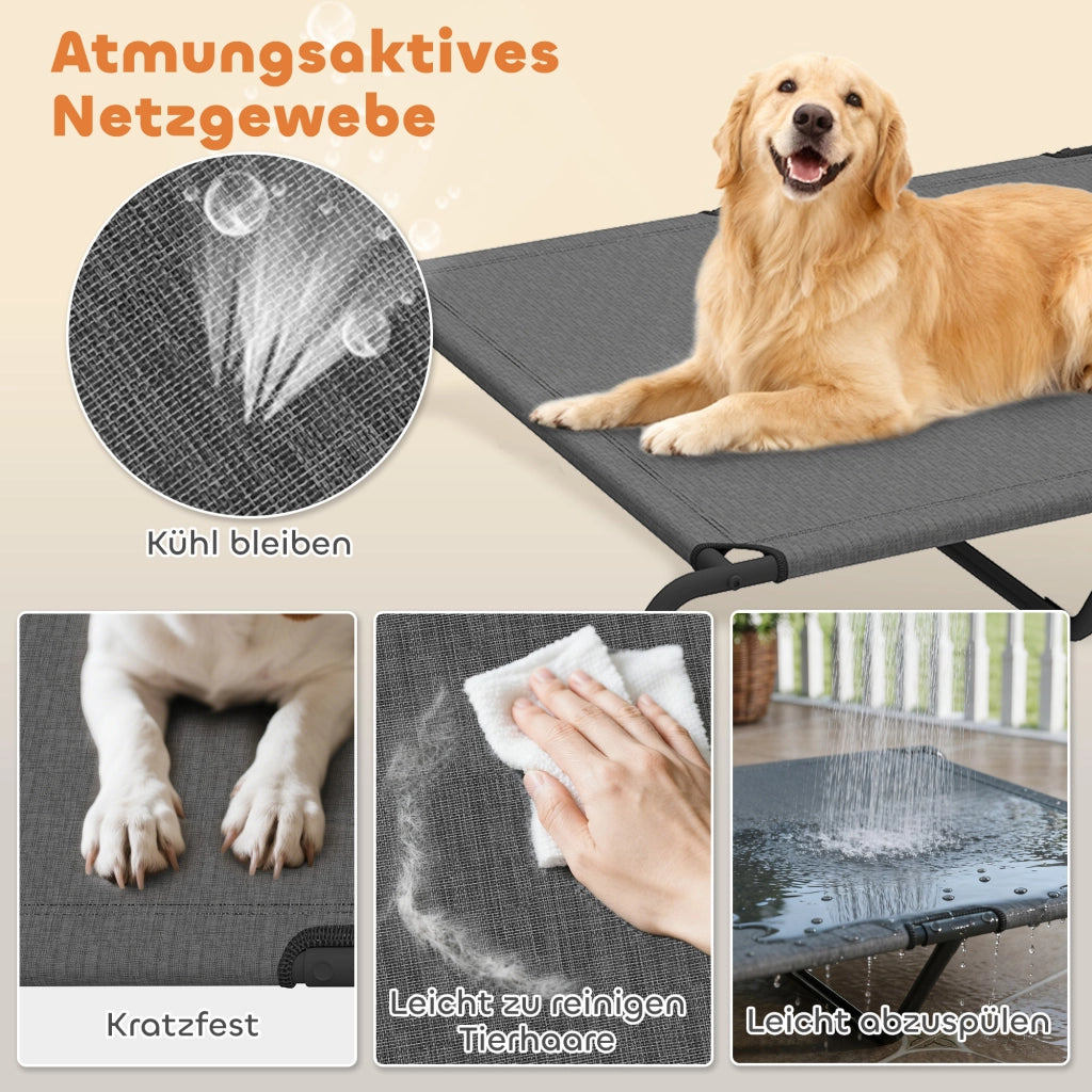 Lettino per Cani da Esterno Rialzato ¨C Xylo ¨C Struttura in Metallo Mesh Lavabile 152x94x23cm Grigio