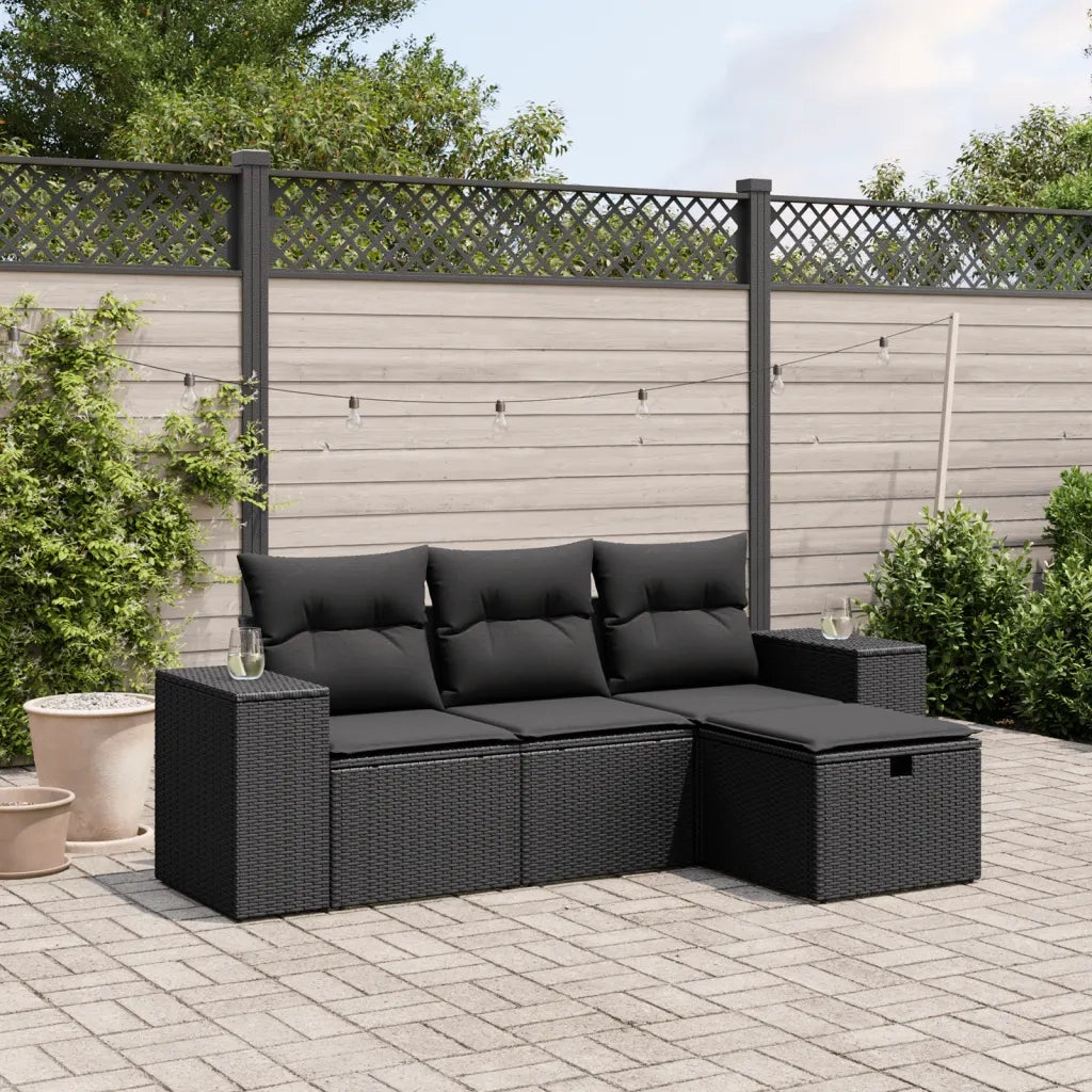 Set Divani da Giardino 4 pz con Cuscini Nero in Polyrattan