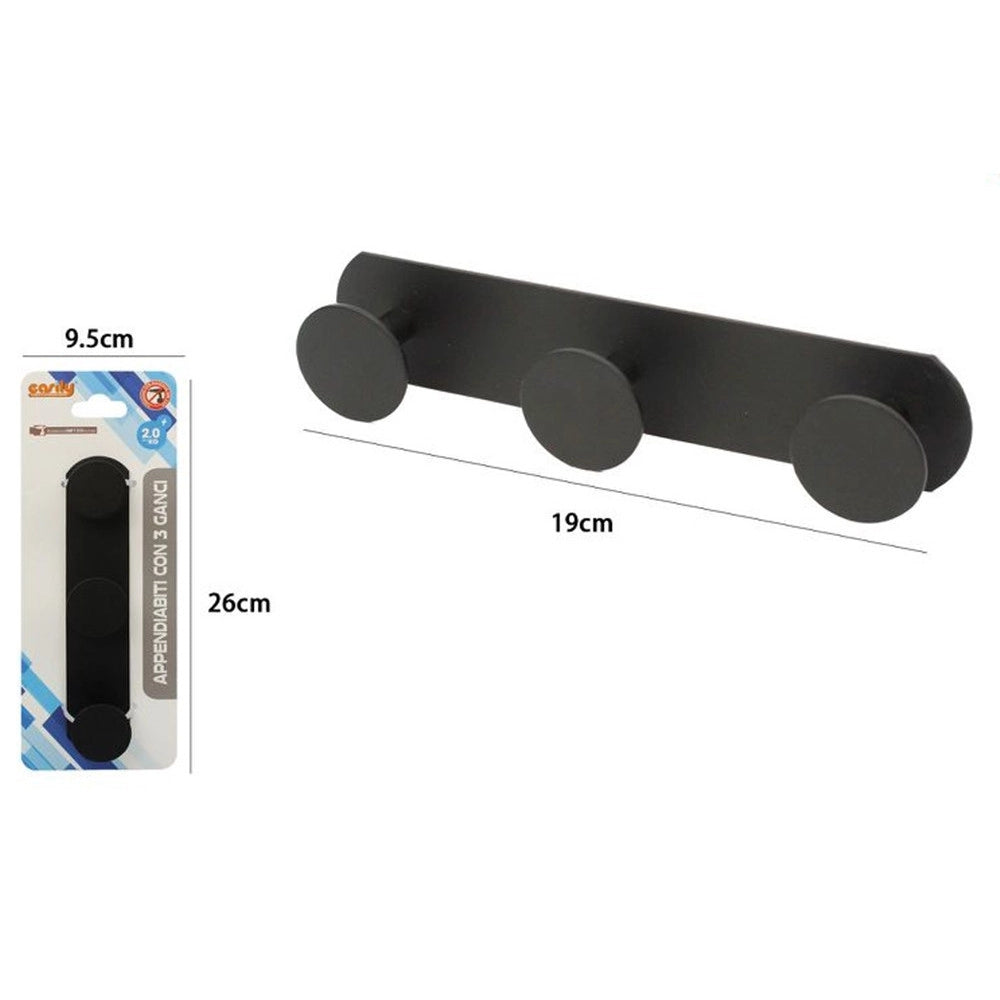 Trade Shop - Appendino Con 3 Ganci Appendi Porta Asciugamano A 3 Posti Bagno Casa Nero 59767 -