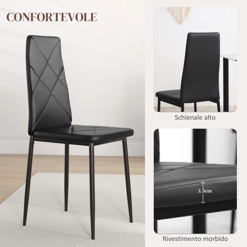 Set di 2 Sedie da Pranzo Moderne con Schienale Alto in Similpelle e Acciaio ¨C Zephmum ¨C Nero 41x50x97 cm