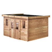 Casetta da giardino in legno 280x380 cm – Spessore pareti 28 mm – Tetto piano in acciaio – DIN4030.02 Foresta