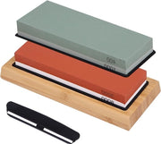 Affilatrice con Pietra Affilante 400/1000 - Pietre Affilanti Umide 3000/8000 - Pietra di Affilatura Corindone - Base di Bamboo Antiscivolo - Guida di Angolo