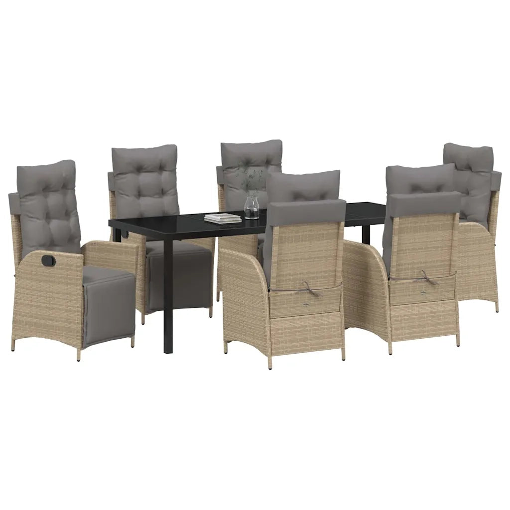 Set da Pranzo per Giardino con cuscino 7 pcs Beige polyrattan 3380566