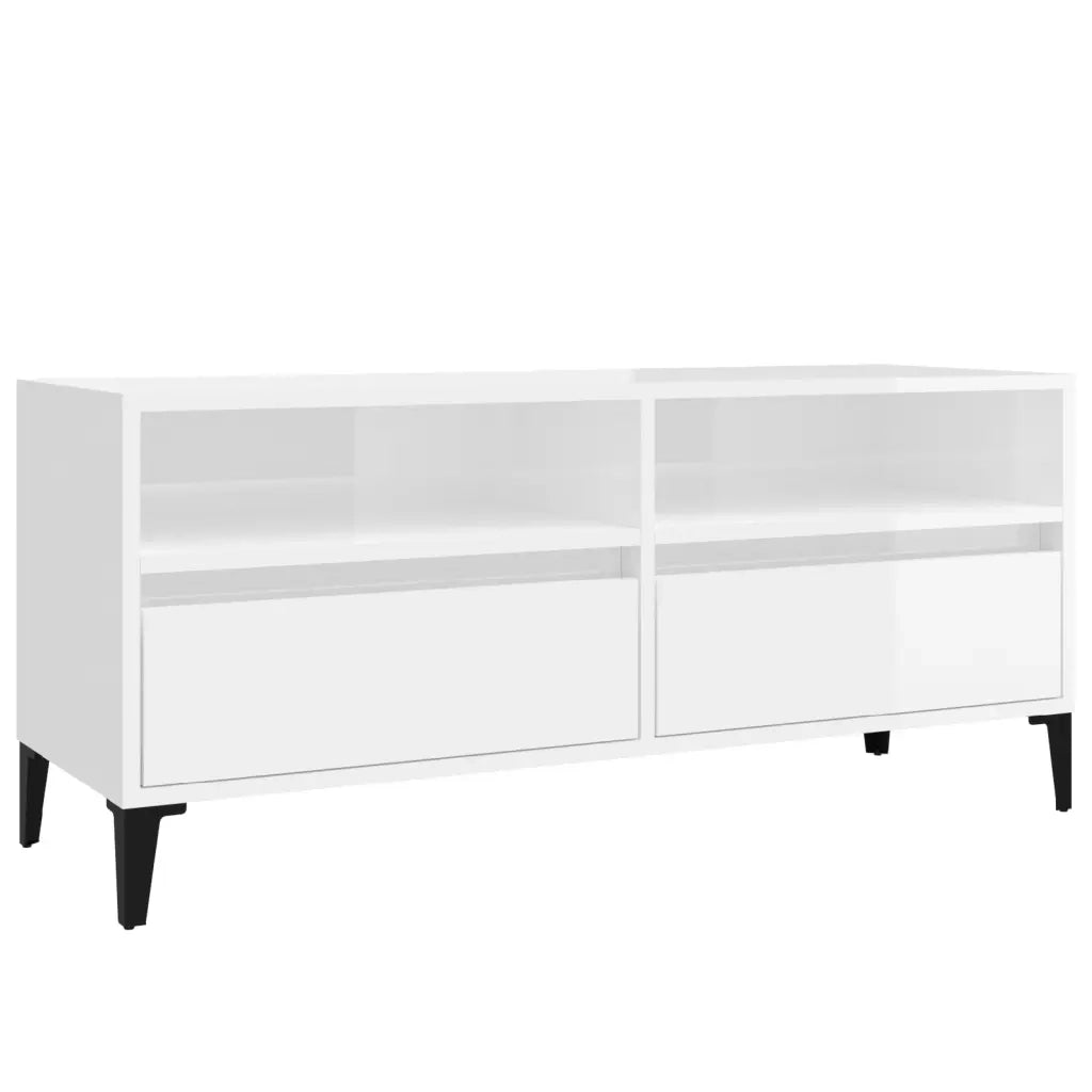Mobile Porta TV Bianco Lucido 100x34,5x44,5cm Legno Multistrato
