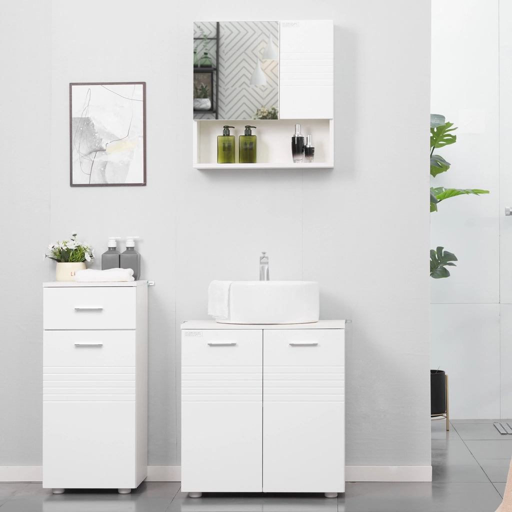Mobiletto da Bagno con Anta, Cassetto e Ripiano Regolabile ¨C zephmum ¨C Bianco 35x30x77,5 cm