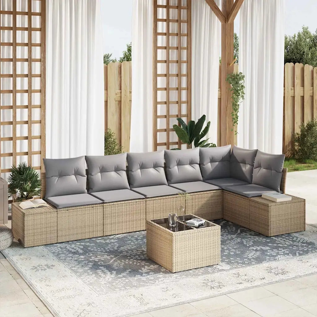 Set Divano da Giardino Beige e Grigio Chiaro polyrattan