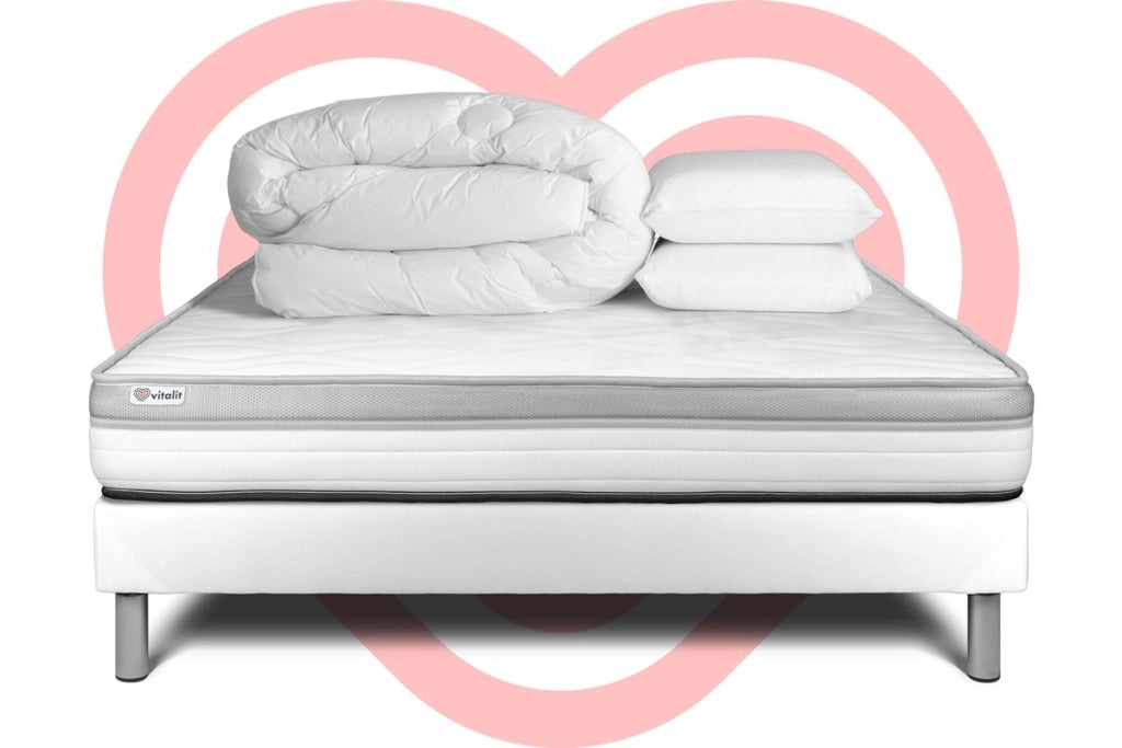 Pacchetto letto completo - Materasso 140x200cm + Box spring con doghe (kit) + 2 cuscini + Piumino - Vital Relax