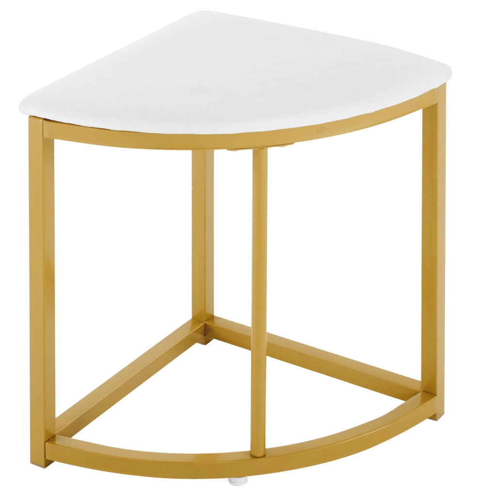 Set da pranzo con tavolo rotondo 80x80x75 cm e 4 sedie; MDF bianco e metallo oro