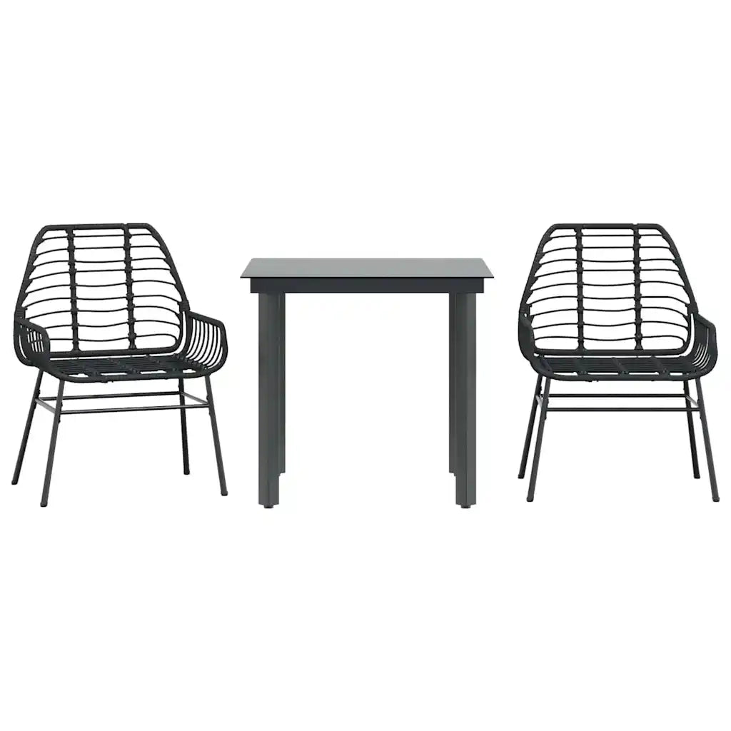 Set Mobili da Pranzo per Giardino 3 pz | Set Salotto da Giardino Nero Polyrattan Vetro