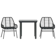Set Mobili da Pranzo per Giardino 3 pz | Set Salotto da Giardino Nero Polyrattan Vetro