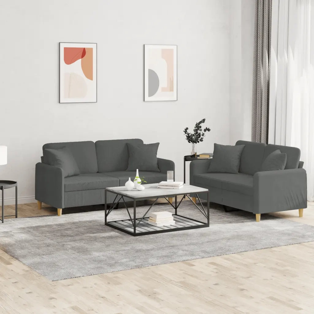 Set di Divani 2 pz con Cuscini Grigio Scuro in Tessuto 3202103