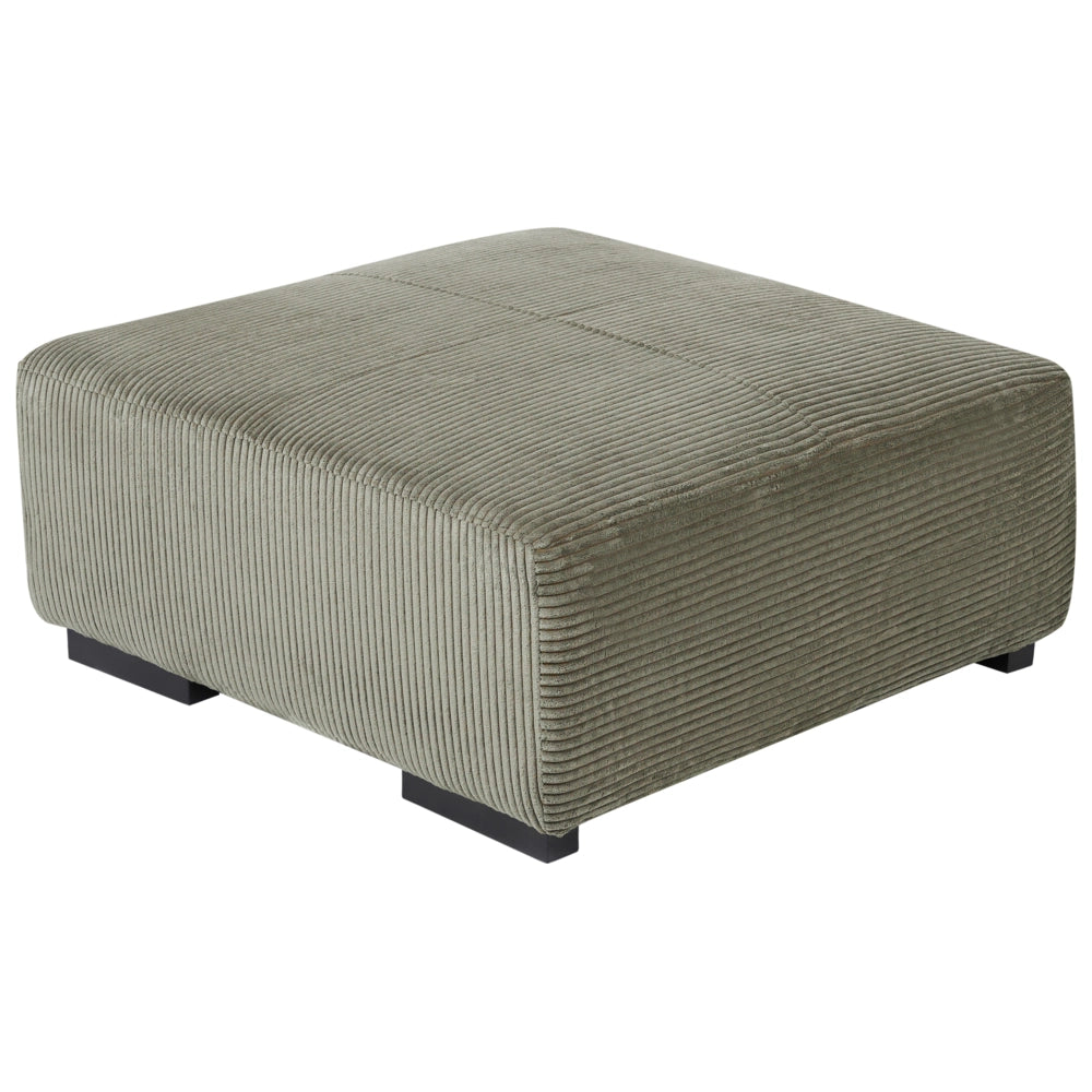 Divano angolare a L con cuscini 4 posti in velluto a coste verde con ottomana versione a sinistra stile elegante moderno