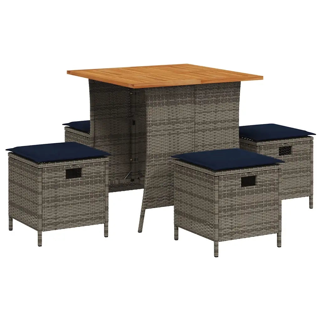 Set da Pranzo da Giardino 5 pz con Cuscini in Polyrattan Grigio 365424