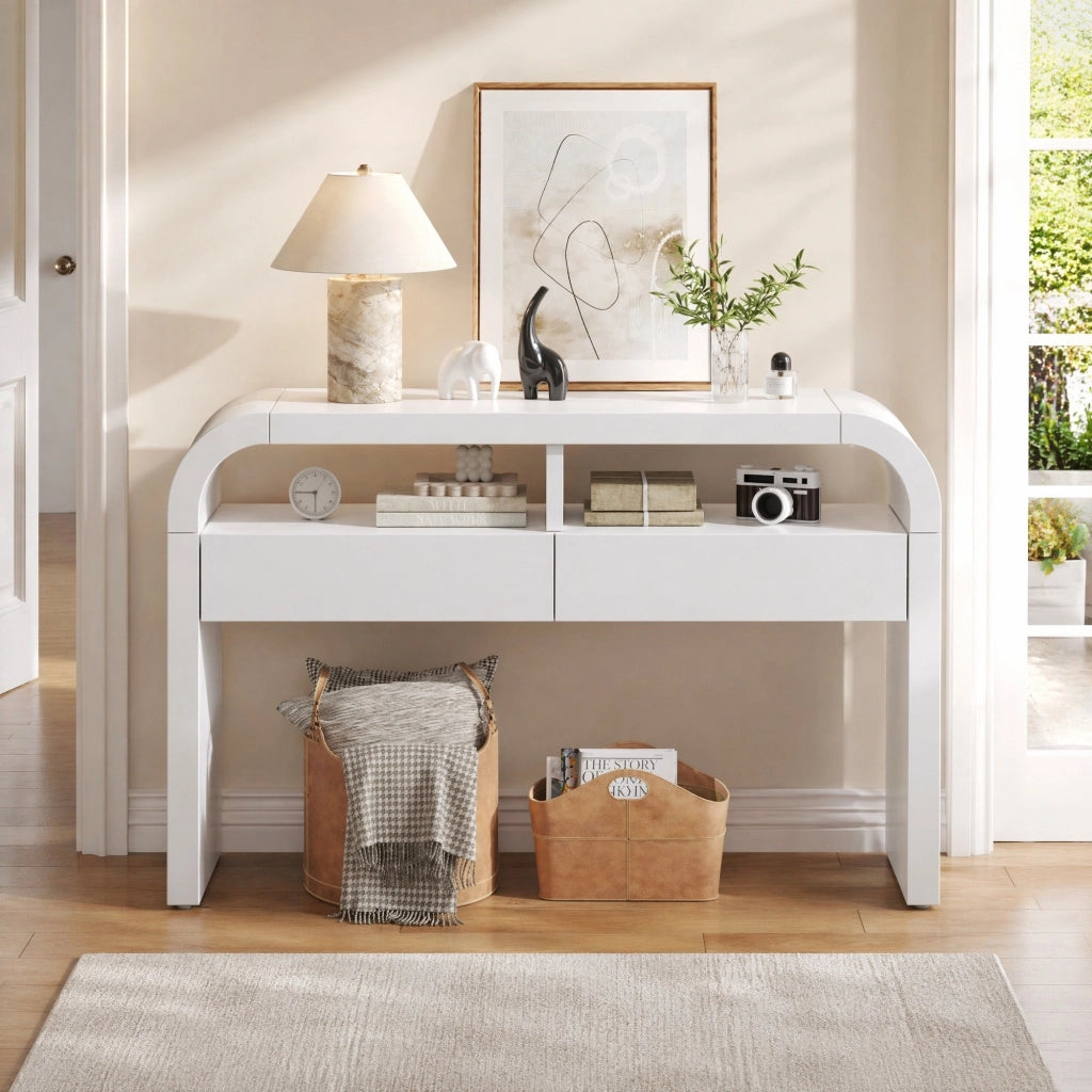 CONSOLLE 120x35,5x76,5 cm con 2 cassetti Bianco MDF