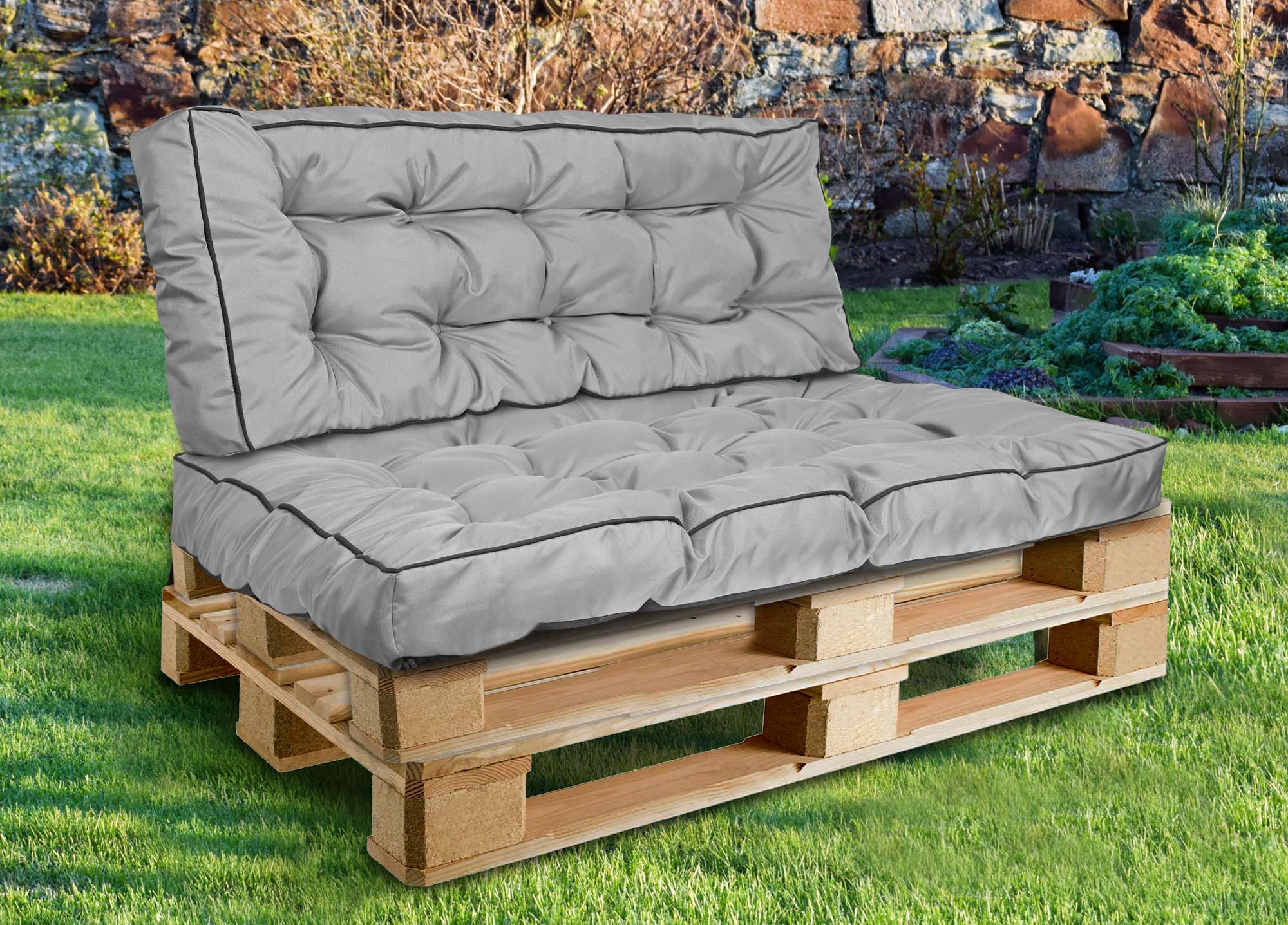 AIO FACTORY Cuscino da giardino impermeabile grigio 120x80 cm per panca in pallet