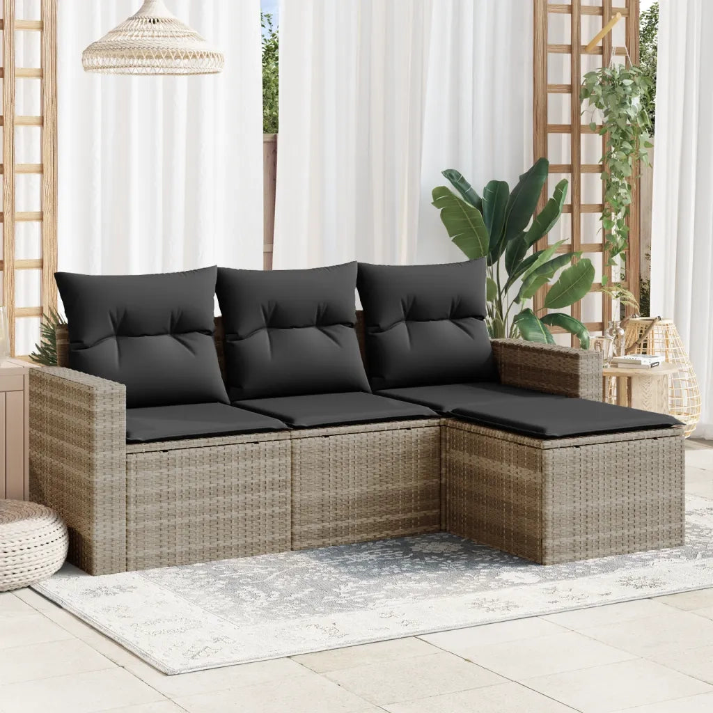 Set Divano da Giardino 4 pz con Cuscini-Sofa da Giardino-Divanetto da esterno Grigio Chiaro Polyrattan 927483