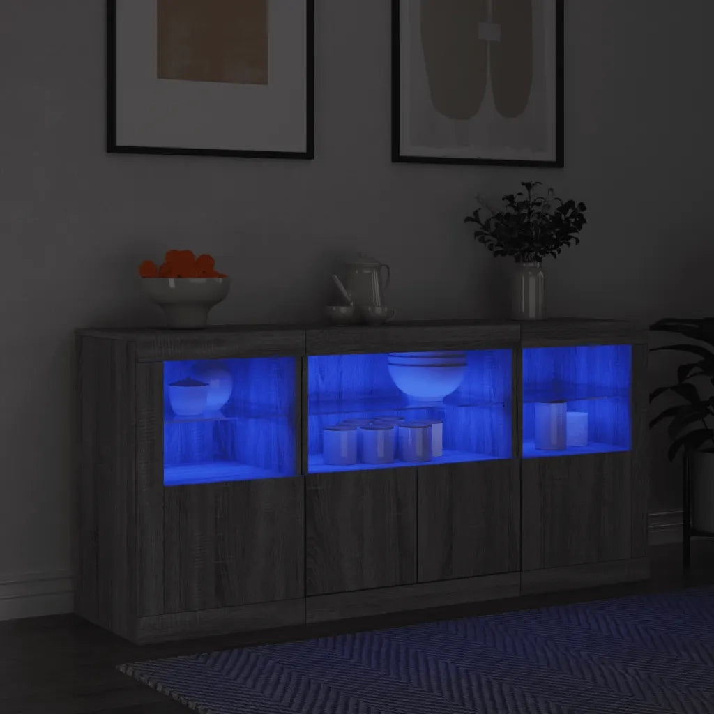 Credenza con Luci LED-Buffet-Armadio da cucina Grigio Sonoma 142,5x37x67 cm 141671
