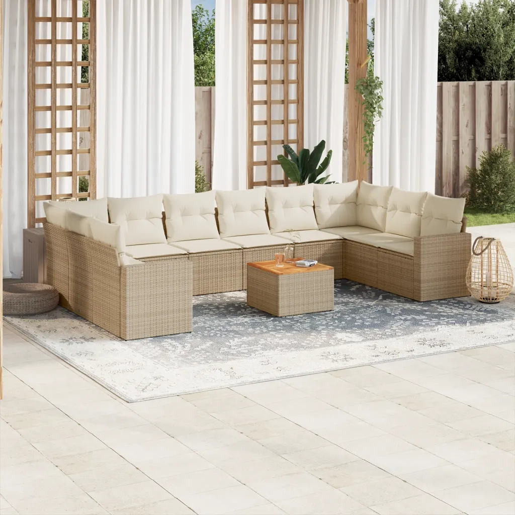 Set Divani da Giardino 11 pz con Cuscini Beige in Polyrattan 3256625