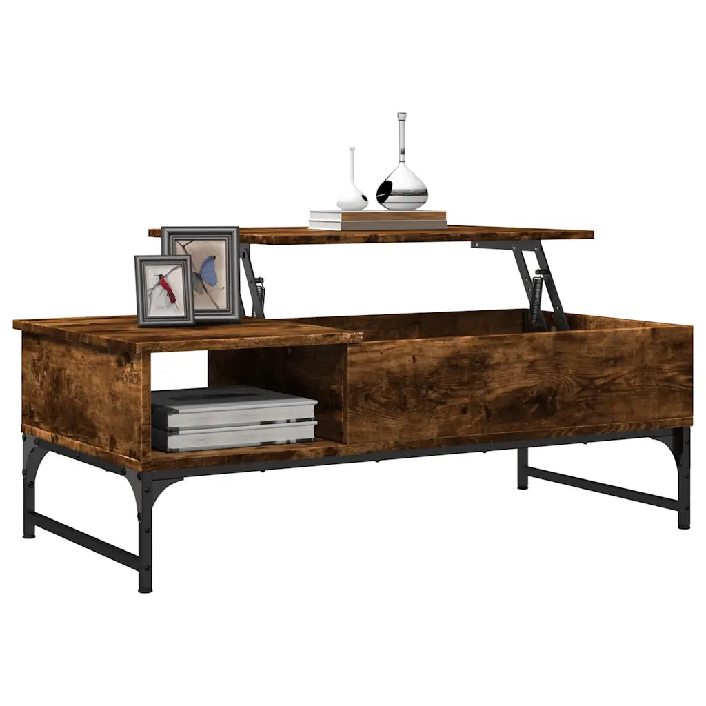 Tavolino Salotto Rovere Fumo 100x50x35 cm Multistrato e Metallo 845393