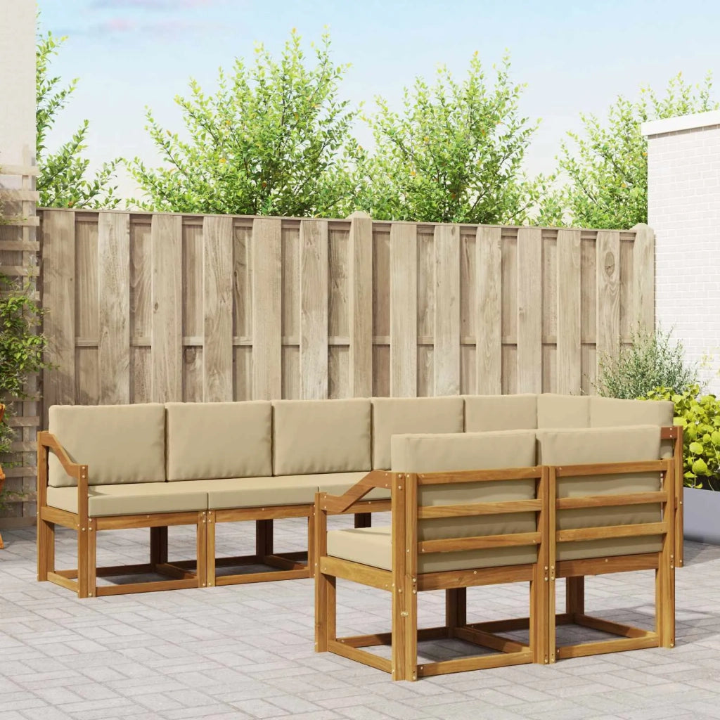 Set di divani da esterno con cuscino 8 pcs Naturale e Beige