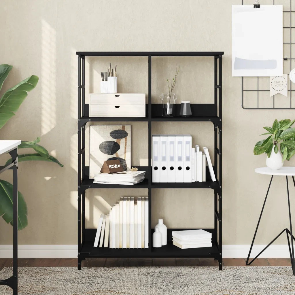 Libreria-Scaffale per Libri-Mobile di Stoccaggio Nera 78,5x33x117,5 cm in Legno Multistrato