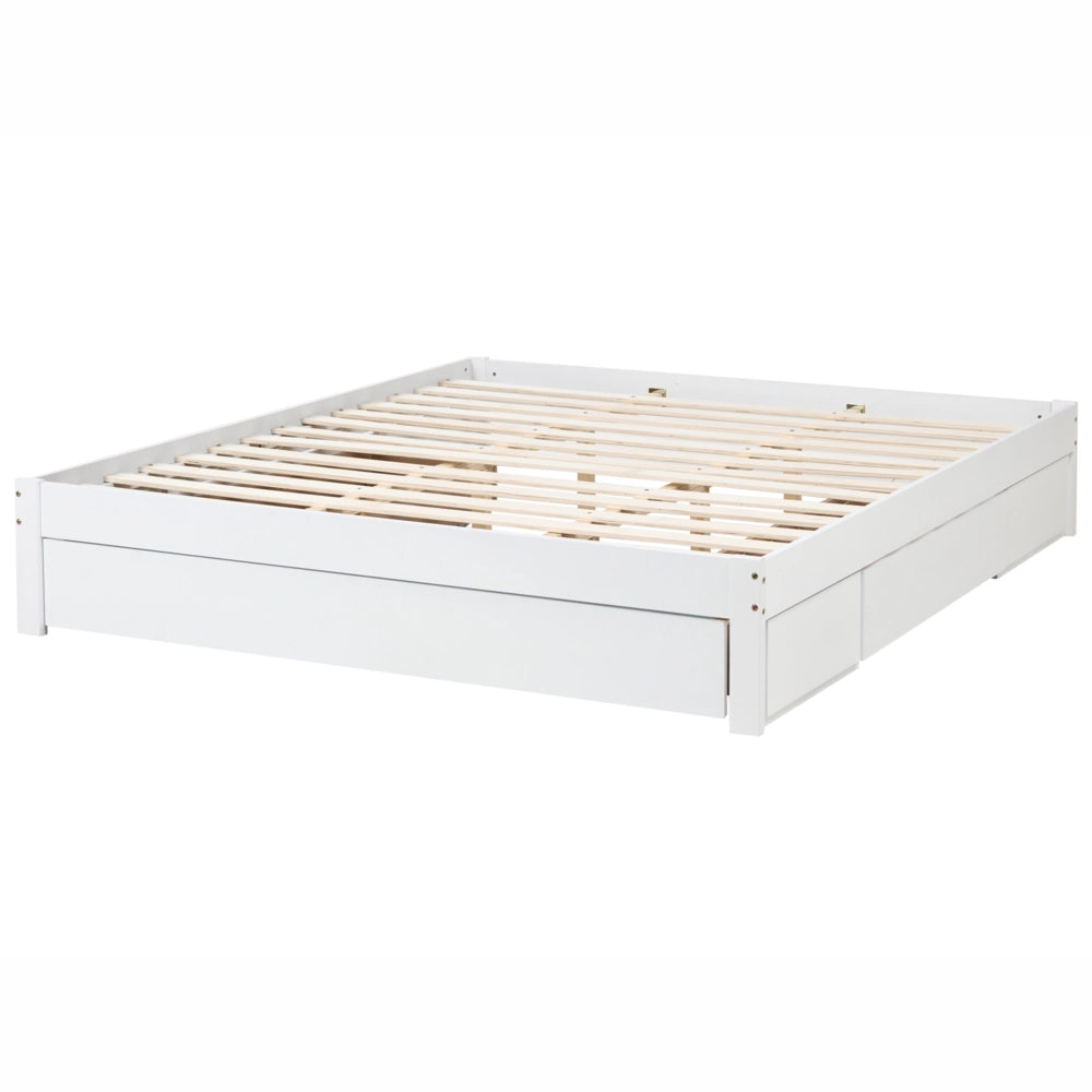Letto con cassetti senza testiera in legno di gomma bianca 180 x 200 cm design moderno con contenitore