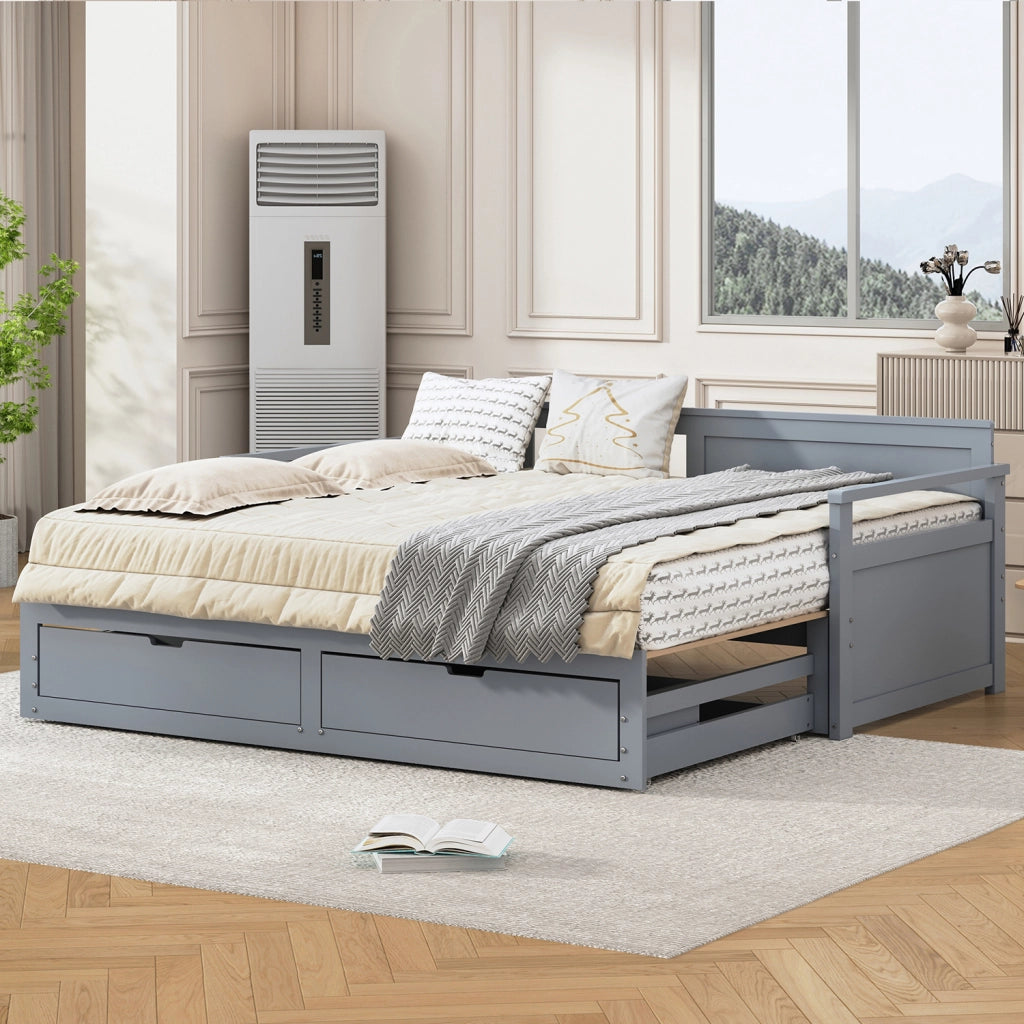 Letto a giorno due in uno - Xylo - 90x200cm o 180x200cm - Bianco - Pino con cassetti e letto nido