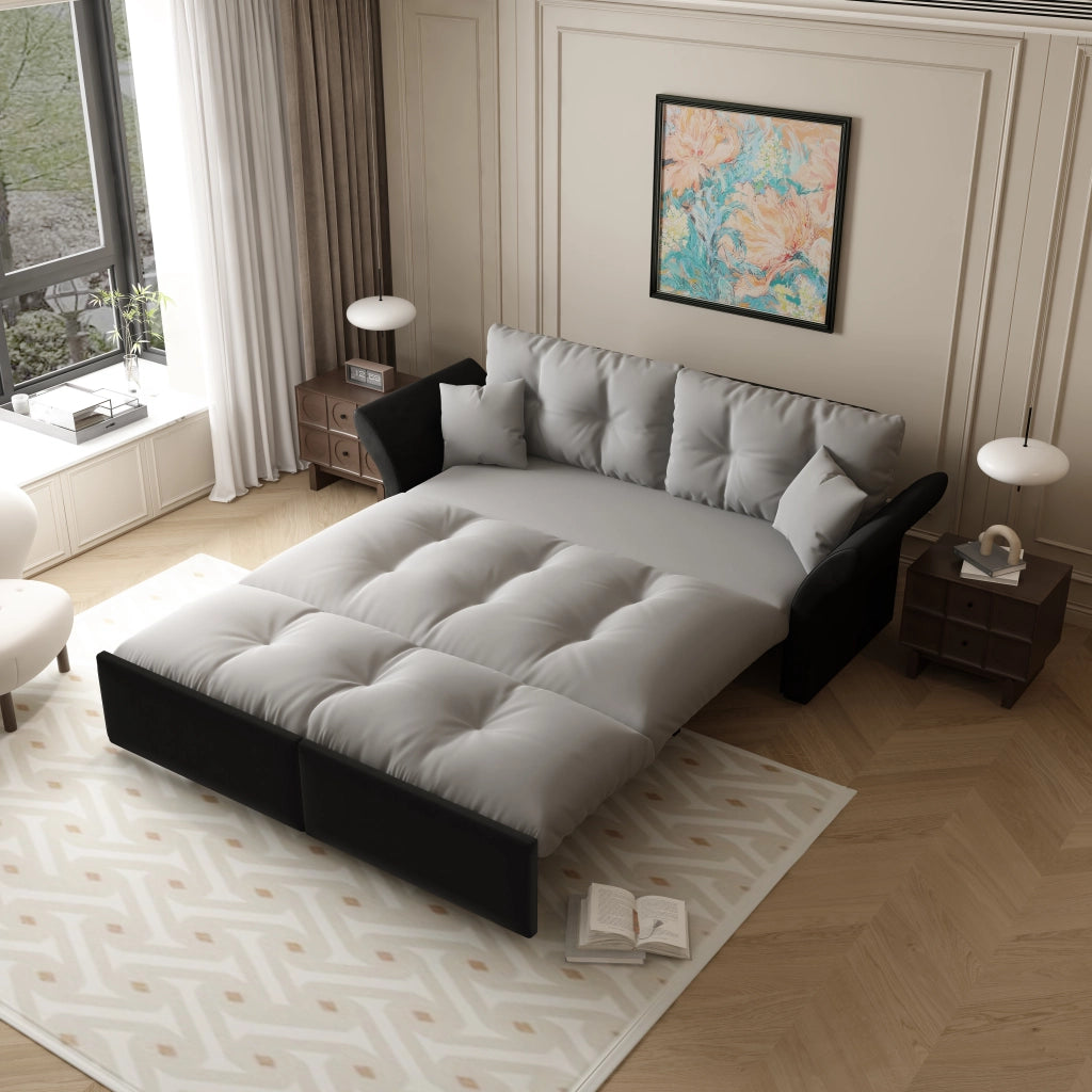 Divano Letto Estraibile 3 in 1 ¨C MINIMAL ¨C Velluto Grigio Chiaro con Cuscini