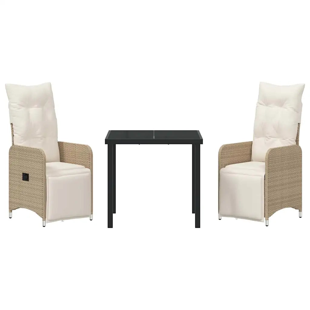 Set da Pranzo per Giardino con cuscino 3 pcs Beige polyrattan