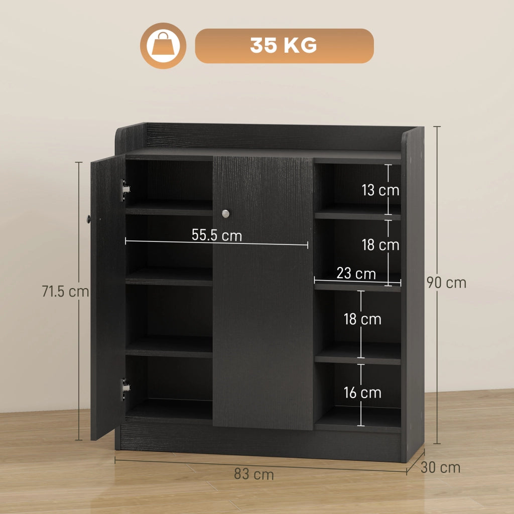 Scarpiera Armadio con 4 Ripiani Aperti e 2 Ante ¨C Zephmum ¨C 83x30x90 cm, Nero