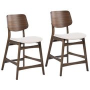 Set di 2 sedie da bar in bouclé di poliestere marrone e bianco sporco, con gambe in legno di gomma stile retrò tradizionale