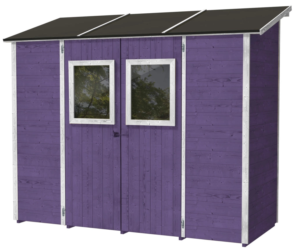 Casette Box da Giardino in Legno Porta Utensili 245x102x224 cm con 2 Porte e Finestre Ecla Lilla