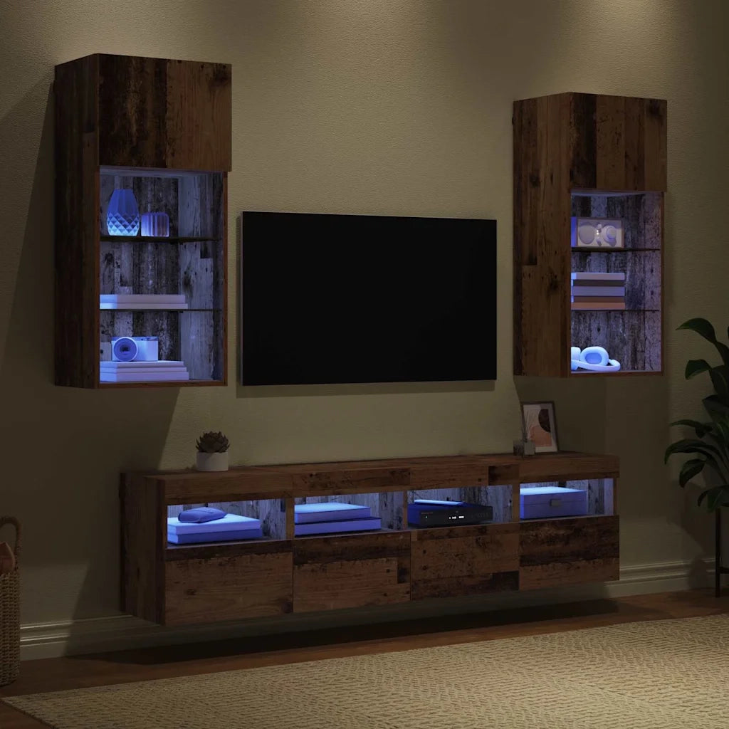 Unit¨¤ a muro per TV con LED 5 pz | Armadietto TV | Mobile Porta TV Legno vecchio