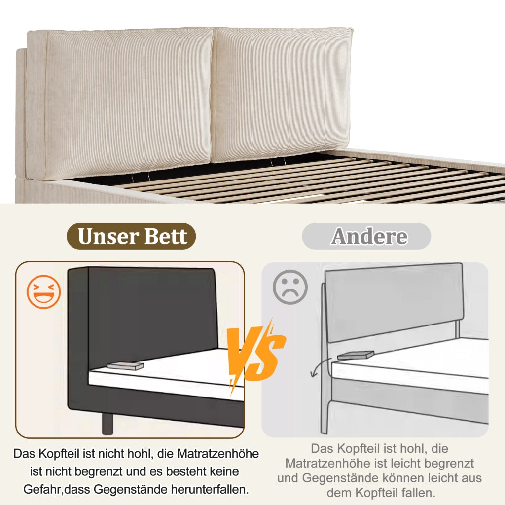 LETTO Contenitore 180x200 cm in corda beige, con rete a doghe, senza materasso