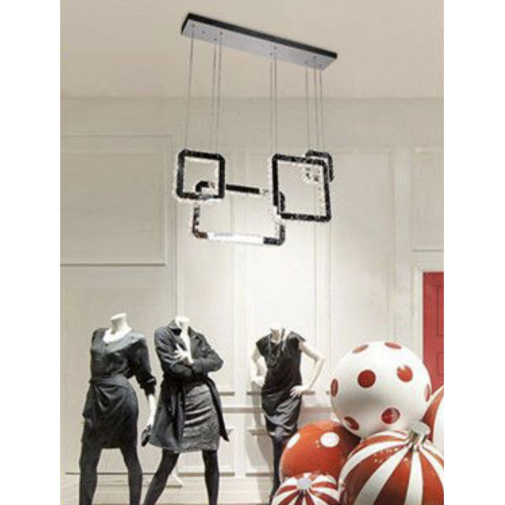 Trade Shop - Lampadario Led 55 W A Sospensione Con Cristalli Luce Fredda 6500k 4 Pendenti A17 -