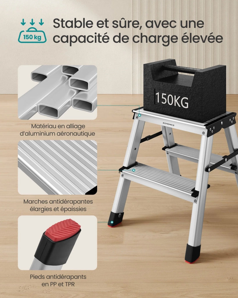 Scala domestica pieghevole sgabello a 3 gradini in alluminio antiscivolo portata 150 kg conforme alla norma 12_0005326