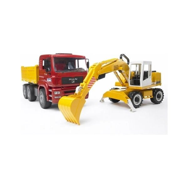 Mezzo cantiere bruder 02751 liebherr camion man e escavatore