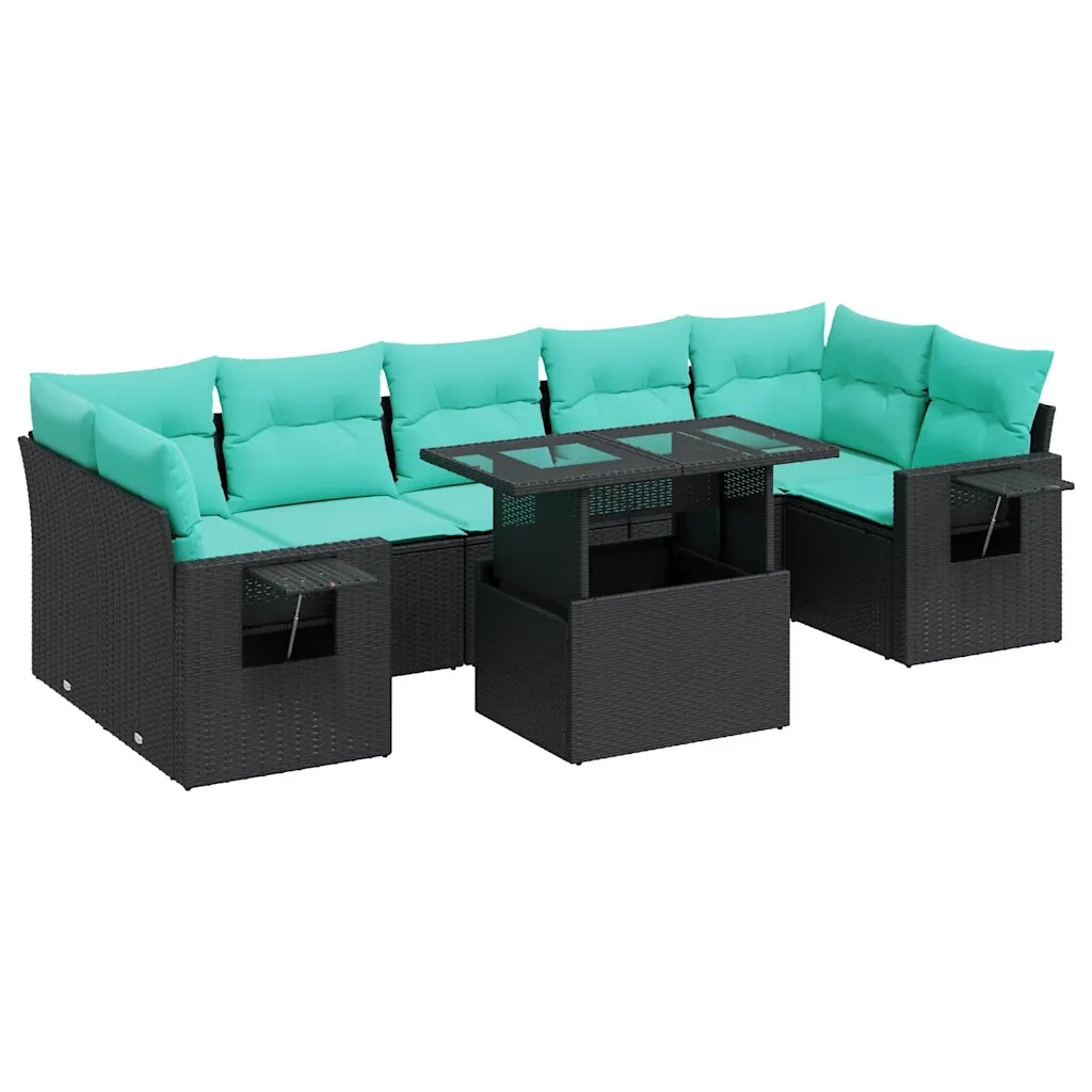Set Divani Giardino 8 pz con Cuscini Nero Polyrattan Acacia 3326438