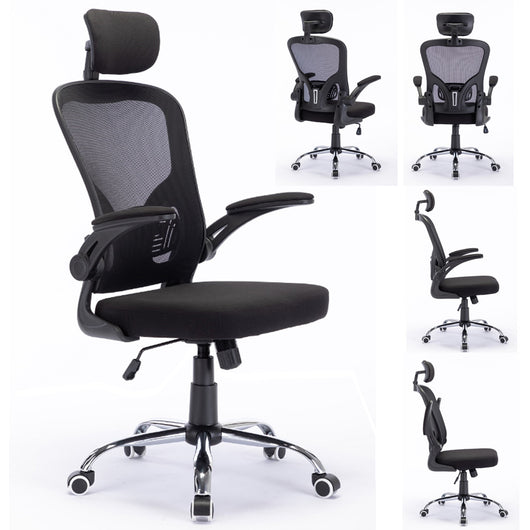 Sedia da Ufficio Ergonomica con Schienale Alto e Poggiatesta Braccioli 3D Nero