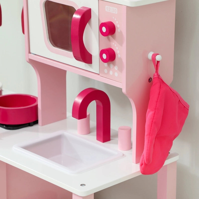 Cucina giocattolo per bambini, accessori in legno, elettrodomestici, compatta, con suoni, rosa