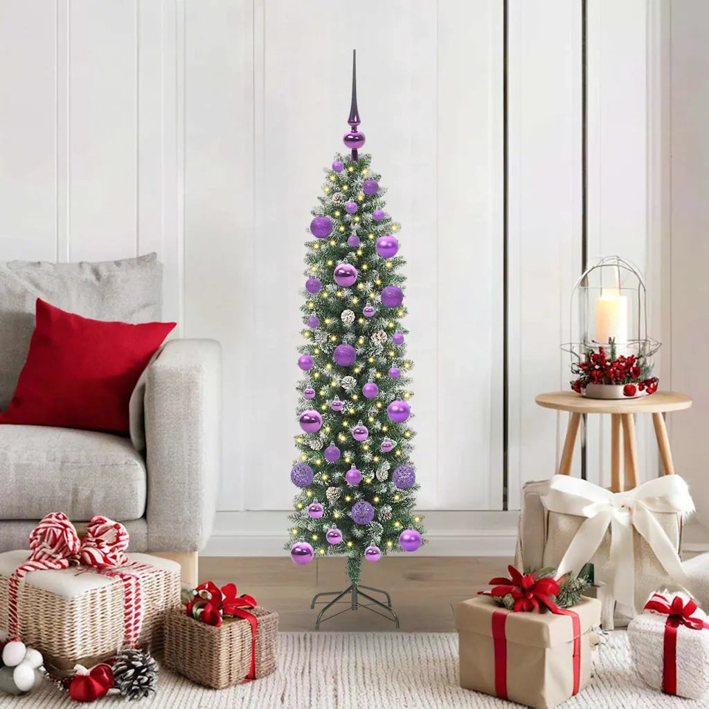 Albero di Natale Artificiale-Albero Natalizio Sottile Verde e Bianco 120 cm 503754