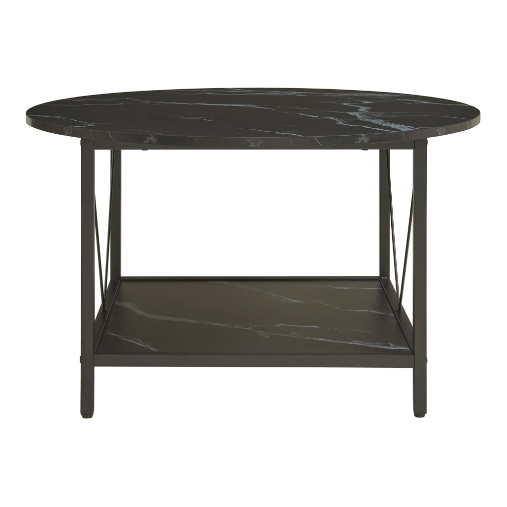 Tavolino/consolle/tavolino laterale diametro 80x46 cm effetto marmo nero 03_0010790