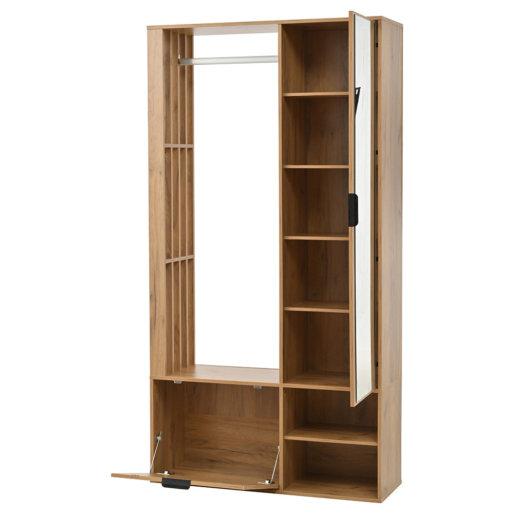 Armadio ingresso 6 in 1 100x33x190 cm - Xylo - appendiabiti, specchio, stendibiancheria, colore legno