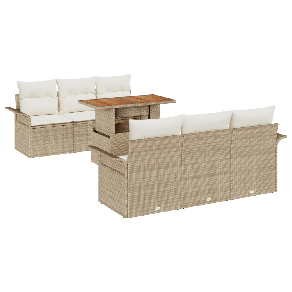 Set Divano da Giardino 7 Pezzi con Cuscini Beige in Rattan Sintetico