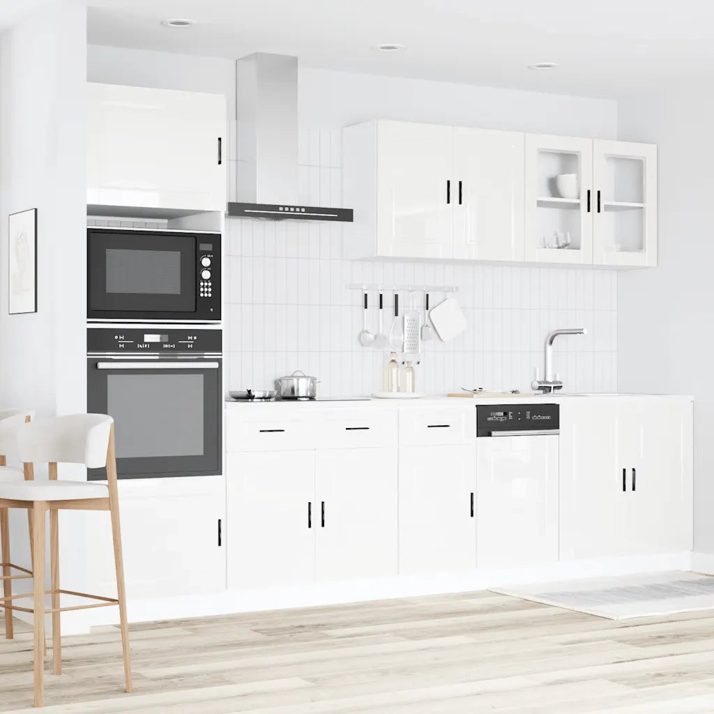 Set Mobili da Cucina 7 pz Kalmar Bianchi Lucido in Truciolato 3314753