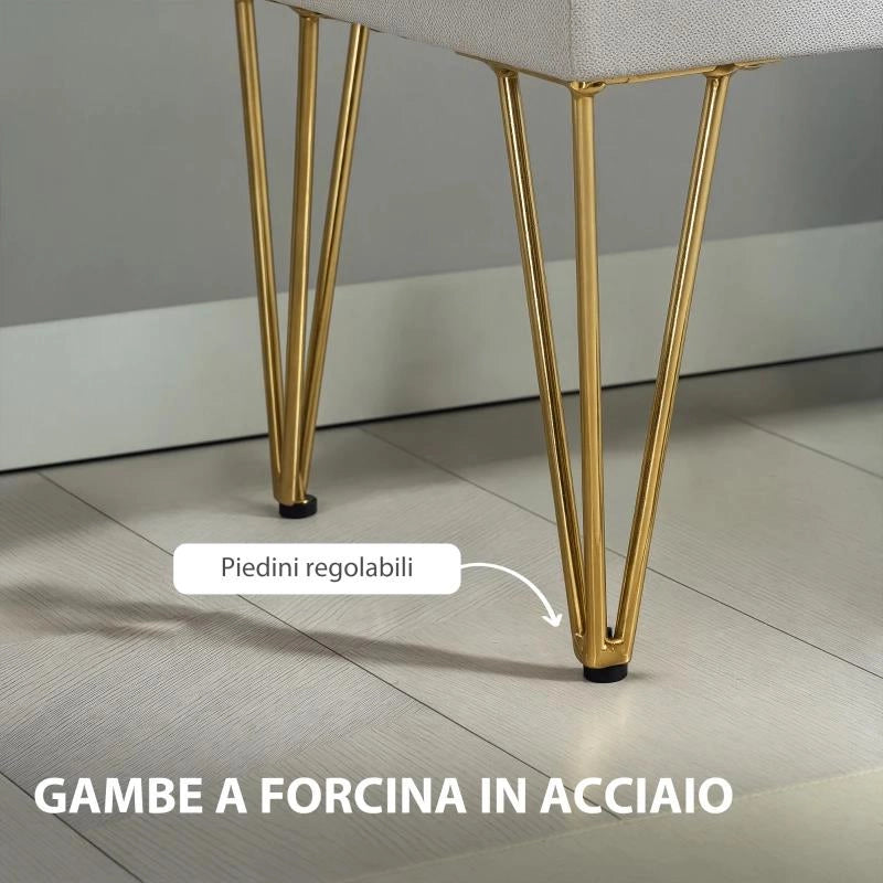 PANCA FONDO LETTO CON CONTENITORE IN TESSUTO E GAMBE IN ACCIAIO, 100X40X49 CM, GRIGIO CHIARO