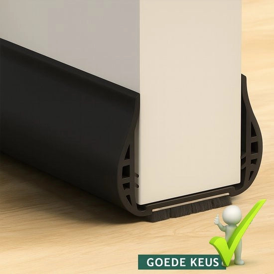 Essenziali di casa di base - Sigillatura di porta in silicone - 93 cm - Nero - Stopperto di ventilazione energetica - Sigillatura doppia con spazzola - Autoadesivo - Riduzione del rumore