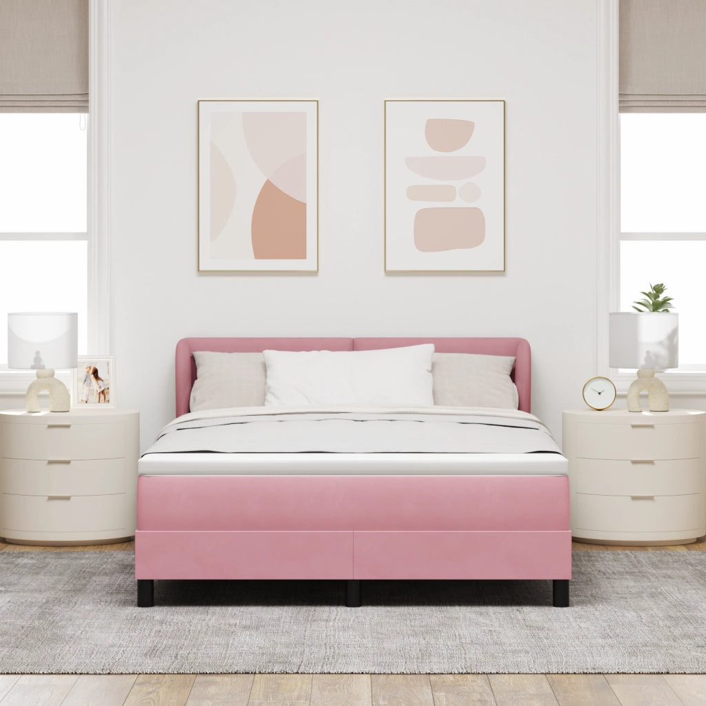 Letto a Box con Materasso Rosa 140x200 cm Velluto